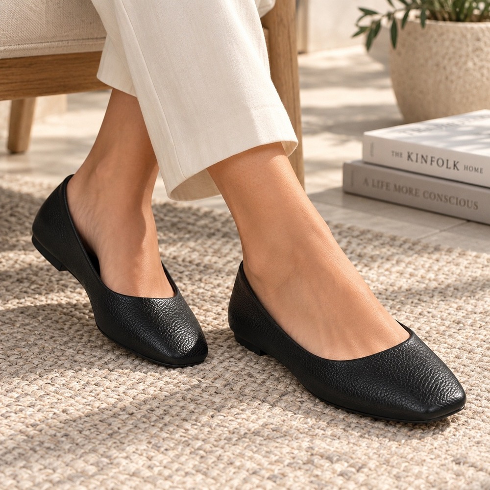 Matisse Phillip Black Pebbled Leather Square Toe Ballet Flats Shoes Womens 7M